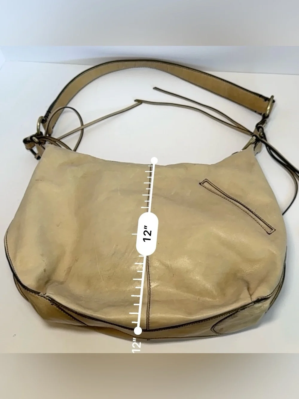 HOBO International Marley Leather Shoulder Bag Cream Slouchy Boho Vintage